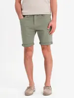 Ombre Men's classic denim shorts with rolled up leg - light olive