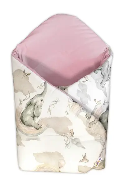 Bavlnená zavinovačka s kokosovou vložkou, Slon a Dúha, biela/ružová