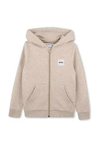 BOSS  mikina na zips s kapucňou detská s bavlnou