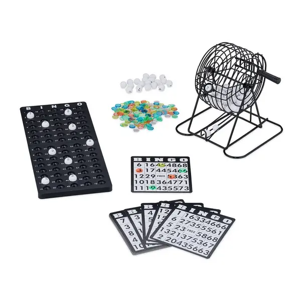 Relaxdays BINGO-HRA Černá Bílá Vícebarevná sada s tombola bubnem