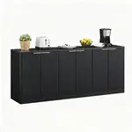 Modfu KOMODA z MDF 170x40x70,5 cm černá se 6 dvířky, vlnitým designem a dekorem dřeva