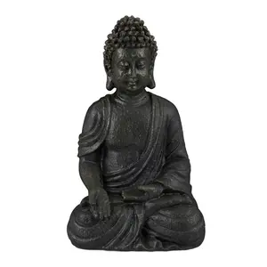 Relaxdays SOŠKA Tmavě šedá Buddha v meditaci polyresin 18 cm