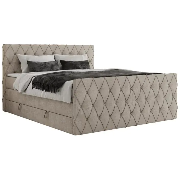 MKS POSTEL BOXSPRING MIREN KING DUO 140/200 - Béžová Strukturovaná látka - H3