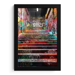 MuchoWow PLAKÁT V RÁMU Schody - Graffiti - Barvy - Umění 20x30 cm