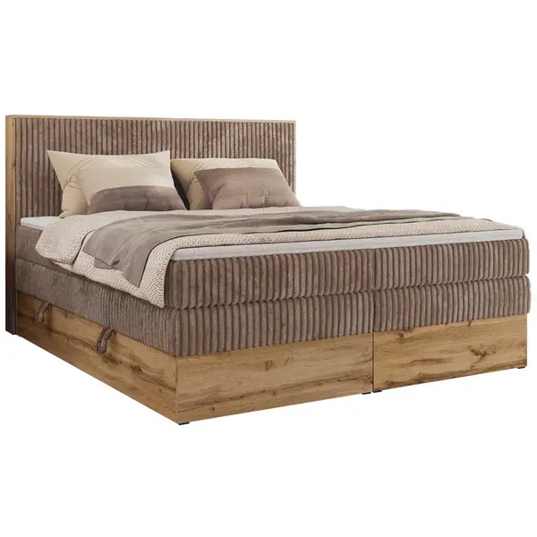 MKS POSTEL BOXSPRING WOOD CLASSIC KING 200/200 - Hnědá Manšestr - H3