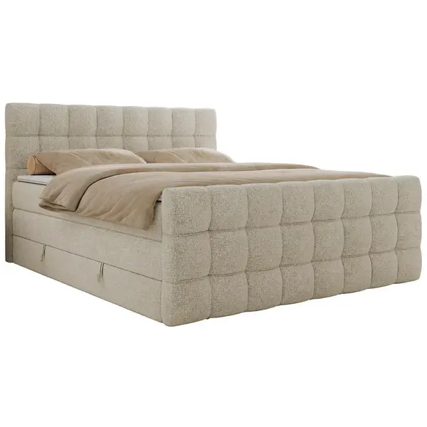 MKS POSTEL BOXSPRING ALTIVO KING DUO 120/200 - Krémová Strukturovaná látka - Topper Visco - H4