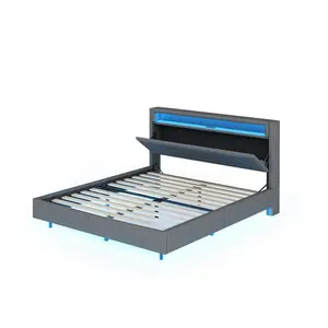 FLIEKS ČALOUNĚNÁ POSTEL 160x200cm USB LED Čelo Šedá