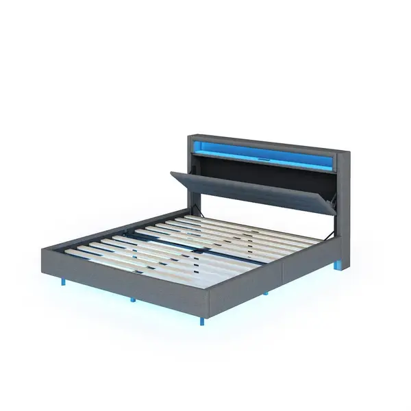 FLIEKS ČALOUNĚNÁ POSTEL 160x200cm USB LED Čelo Šedá
