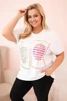 Kesi Włoski Dámská bavlněná halenka Plus Size s kamínky černá + růžová