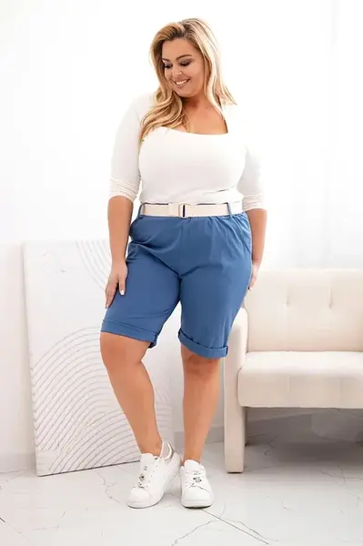 Kesi Włoski Dámské bavlněné šortky Plus Size s páskem denim