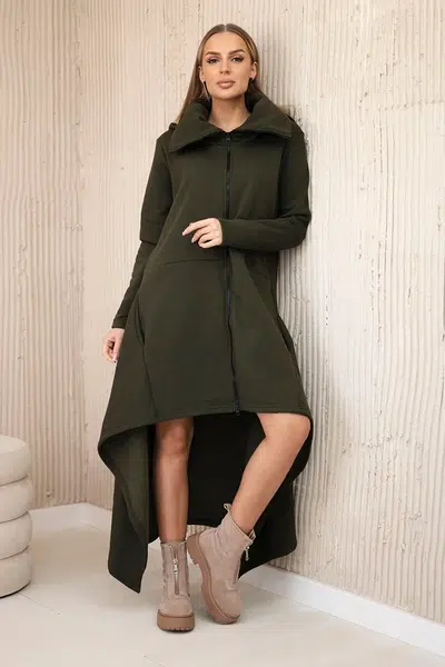 Zateplené šaty s delšími stranami khaki