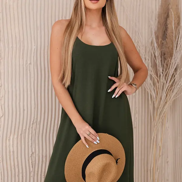 Dámské maxi šaty na ramínka - khaki
