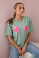 Bavlněná halenka s potiskem květin tmavě mint