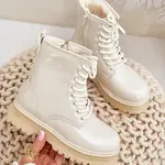 FR1 Zateplené Dívčí Lakované Boty Na Zip Béžové Novita