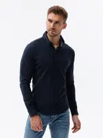 Ombre Men's knitted SLIM FIT long sleeve shirt - navy blue