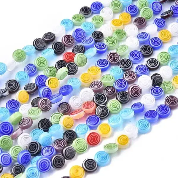 Flat Round Handmade Millefiori Glass Lampwork Beads