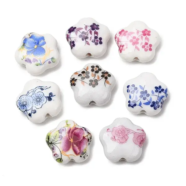 Floral Printed Porcelain Beads