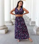 Gemre Navy blue floral set with top and skirt Genova
