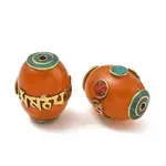 Brass Resin Oval Tibetan Style Beads