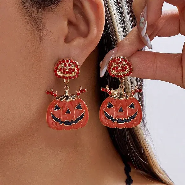 Halloween Alloy Enamel & Rhinestone Stud Dangle Earrings