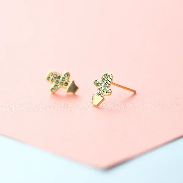 Brass Micro Pave Clear Cubic Zirconia Stud Earrings