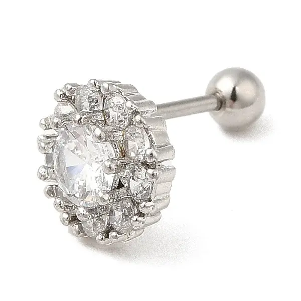 Brass Micro Pave Clear Cubic Zirconia Stud Earrings