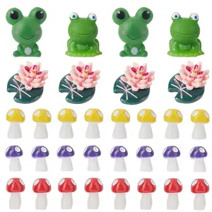 66Pcs 6 styles Resin Frog & Lotus & Mushroom Ornaments
