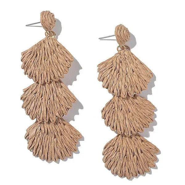 Bohemian Style Raffia Shell Shape Dangle Stud Earrings