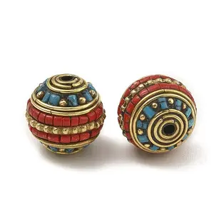 Dyed Synthetic Turquoise Brass Tibetan Style Beads