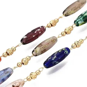 Picasso Style Handmade Brass & Glass Beaded Link Chains