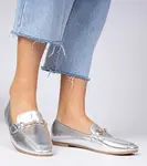 Gemre Silver elegant loafers with gold decoration and rhinestones Kalisa