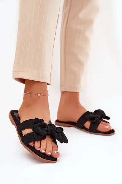 Boto Ploché Dámské Pantofle S Mašlí Černé Tobin