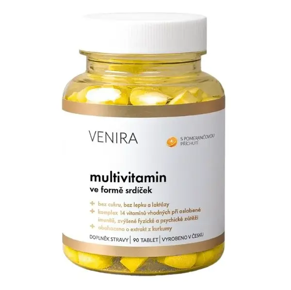 Venira Multivitamin ve formě srdíček pomeranč 90 tablet
