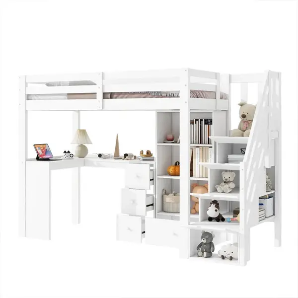 CHICFURN VYVÝŠENÁ POSTEL 90/200 cm v bílé barvě se stolem a úložným prostorem