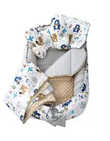 Medi Partners Cocoon in a 5-piece set (cocoon / insert / butterfly pillow / flat pillow / quilt 75x55) – Animals in the forest + beige minky