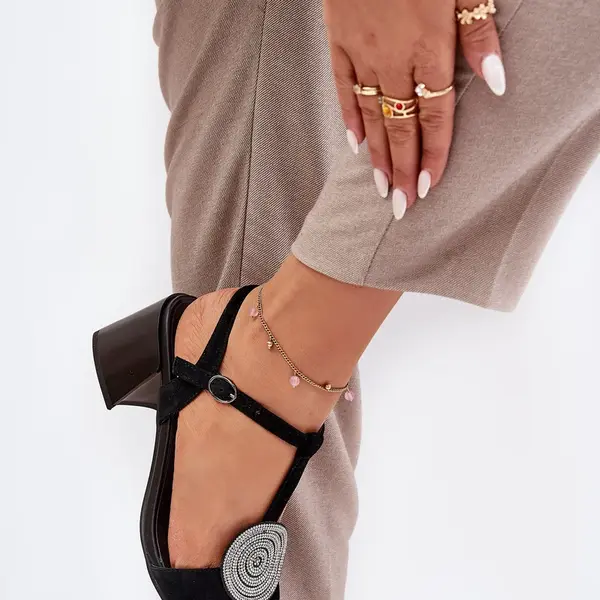 S. BARSKI Kožené Sandály Na Podpatku S Ozdobou D&A