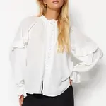 Trendyol Ecru Sleeves Flounced Stand Collar Oversize/Wide Fit Woven Shirt