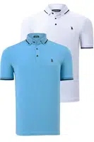 DOUBLE SET T8586 DEWBERRY MEN'S T-SHIRT-WHITE-LIGHT BLUE