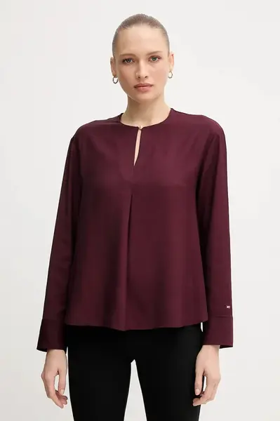 Halenka Tommy Hilfiger dámská, vínová barva, hladká, WW0WW47339