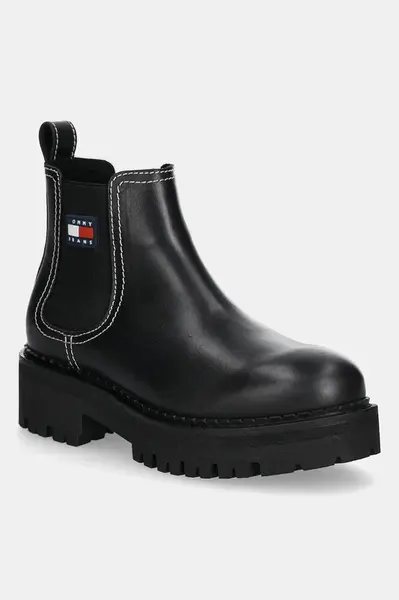 Kožené kotníkové boty Tommy Jeans TJW URBAN CHELSEA BOOT dámské, černá barva, na platformě, EN0EN02908