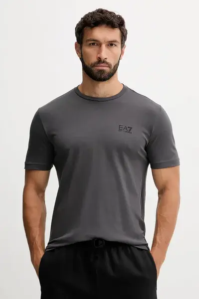 Bavlněné tričko EA7 Emporio Armani pánské, šedá barva, s potiskem, PJVPZ.8NPT25