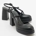 LuviShoes CAPE Čierne Kožené Dámske Topánky na Platforme s Podpätkom