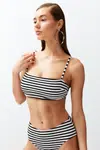 Trendyol Black-White Striped Strapless Textured Core Bikini Top
