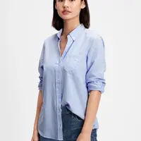 GAP Košeľa fitted boyfriend shirt in oxford Modrá