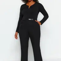 Trendyol Curve čierne tkané nohavice s vysokým pásom s detailom opaska