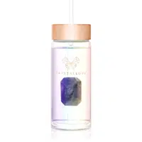 Crystallove Clear Quartz Straw Water Bottle skleněná láhev na vodu s brčkem Hologram - Amethyst 400 ml