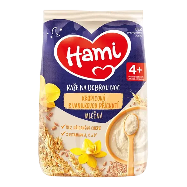HAMI Kaše mléčná krupicová s vanilkovou příchutí na dobrou noc 210 g