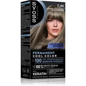 Syoss Permanent Cool Color permanentní barva na vlasy s chladným podtónem odstín 7_46 Chladná střední blond 1 ks