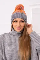 Kesi Dámska čiapka s pomponom Abigail K326 sivá+oranžová neónová