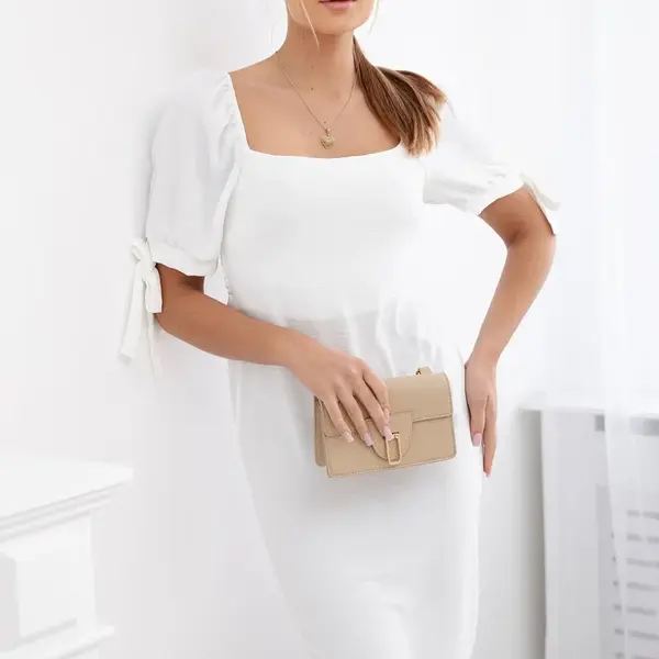 Women's dress gathered at the back with tied sleeves - white